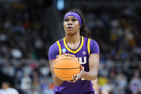 LSU women's basketball player Aneesah Morrow lines up to shoot a free throw