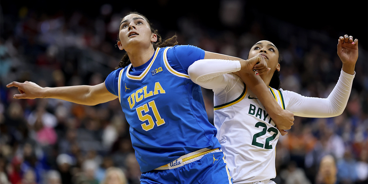 UCLA player Lauren Betts battles for a rebound during a game against Baylor on January 20, 2025