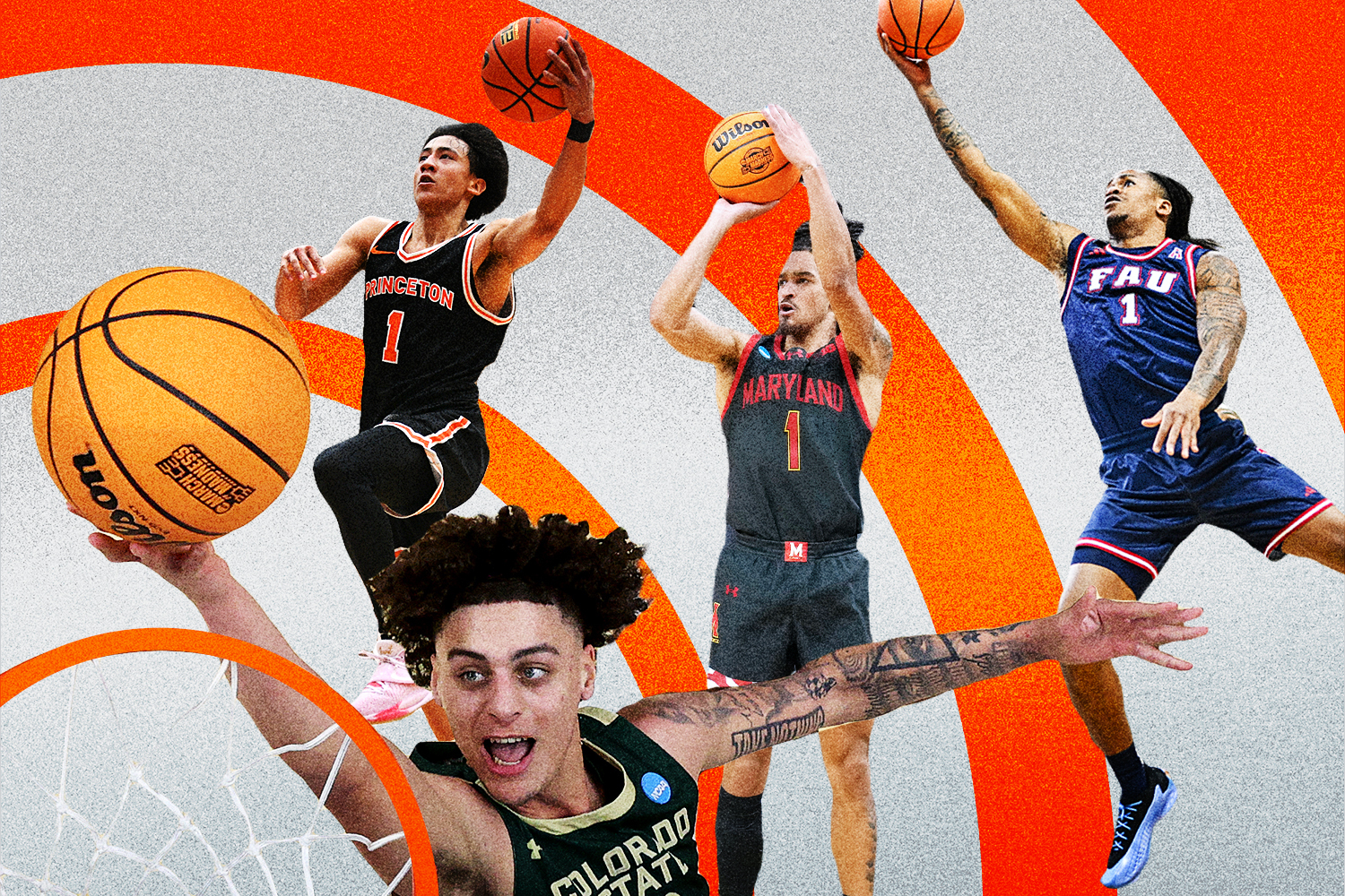 A graphic of college basketball players Xaivian Lee, Rodney Rice, Kaleb Glenn and Kyan Evans