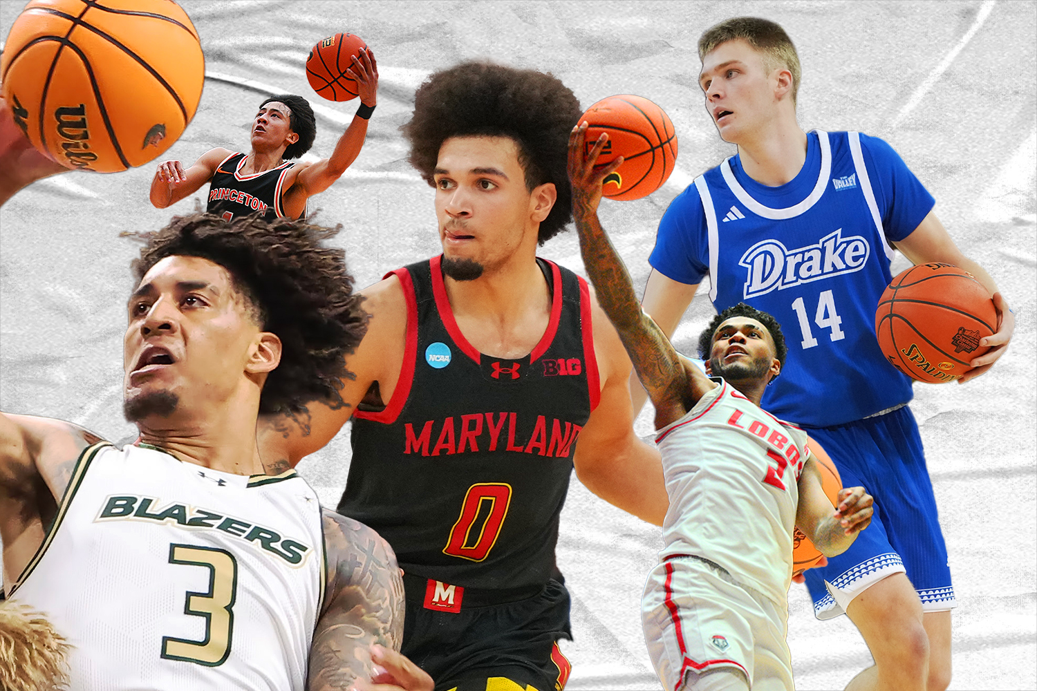 A graphic of 5 basketball players in the transfer portal