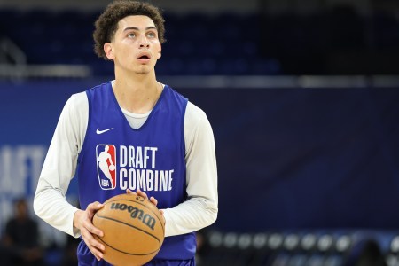 Miles Byrd shoots a free throw during the 2025 NBA Draft Combine