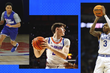 Graphic of 3 college basketball players: Isaiah Evans, Alex Condon and Tahaad Pettiford.