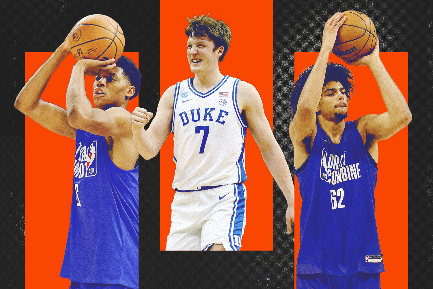 Ace Bailey (left), Kon Knueppel (middle) and Asa Newell (right) are potential moneymakers ahead of the 2025 NBA Draft