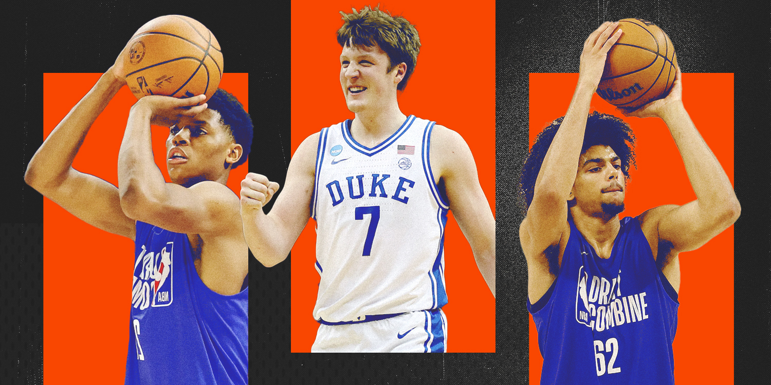 Ace Bailey (left), Kon Knueppel (middle) and Asa Newell (right) are potential moneymakers ahead of the 2025 NBA Draft