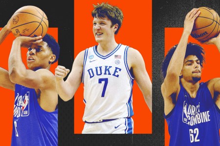 Ace Bailey (left), Kon Knueppel (middle) and Asa Newell (right) are potential moneymakers ahead of the 2025 NBA Draft