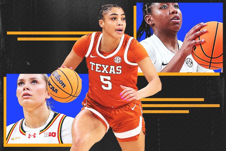 Graphic of women's college basketball players Allie Kubek, Laila Phelia and Iyana Moore