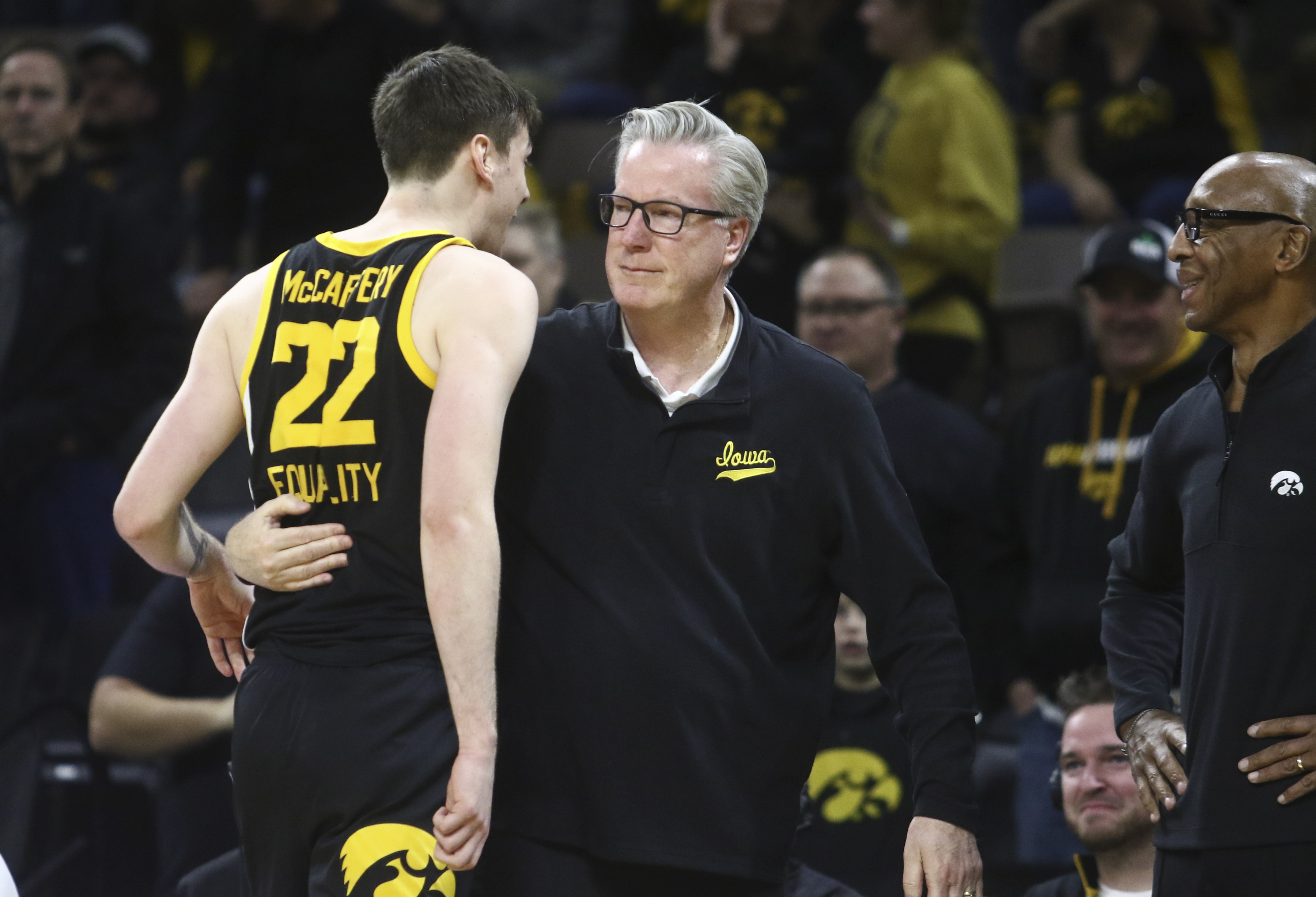 McCaffery holds his son Patrick after securing his 500th career win in 2022
