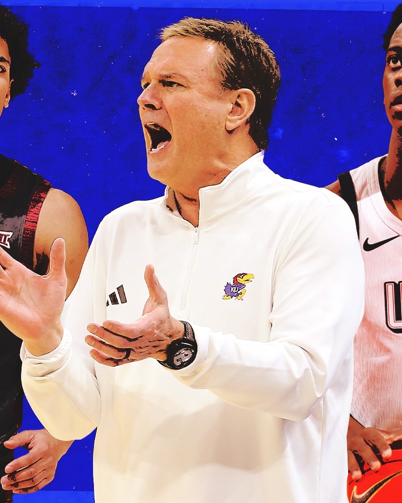 Milos Uzan (left), Bill Self (center) and AJ Dybansta (right) are among the power players set to shake up the Big 12 this season