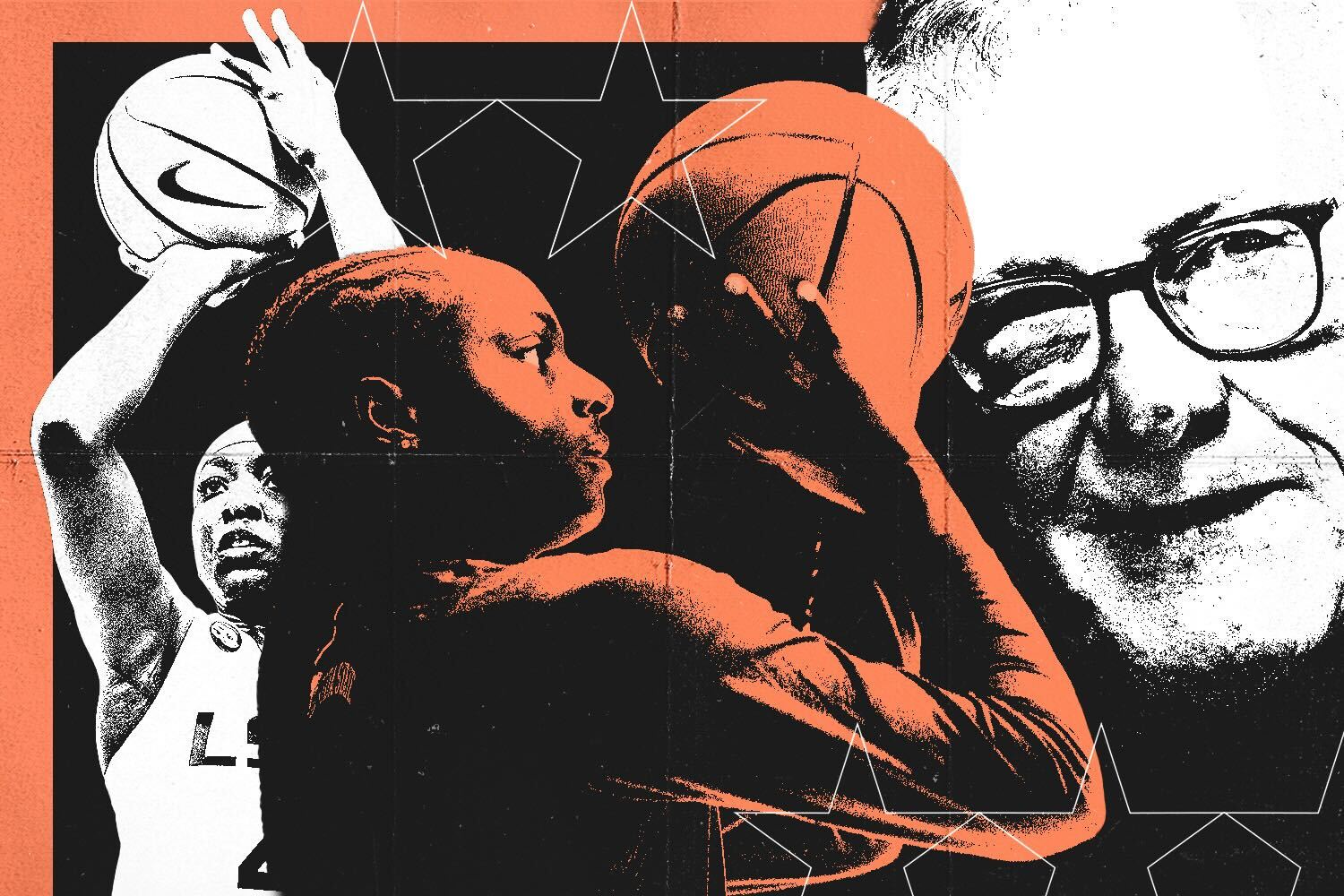 NCAA women's basketball icons Ta’Niya Latson, Geno Auriemma and Flau’jae Johnson