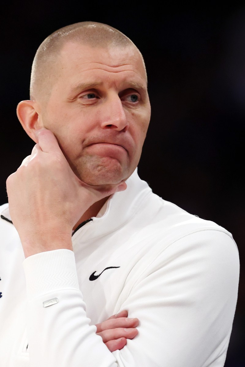 Coach Mark Pope of the Kentucky Wildcats reacts against the Michigan State Spartans at Madison Square Garden on November 18, 2025.
