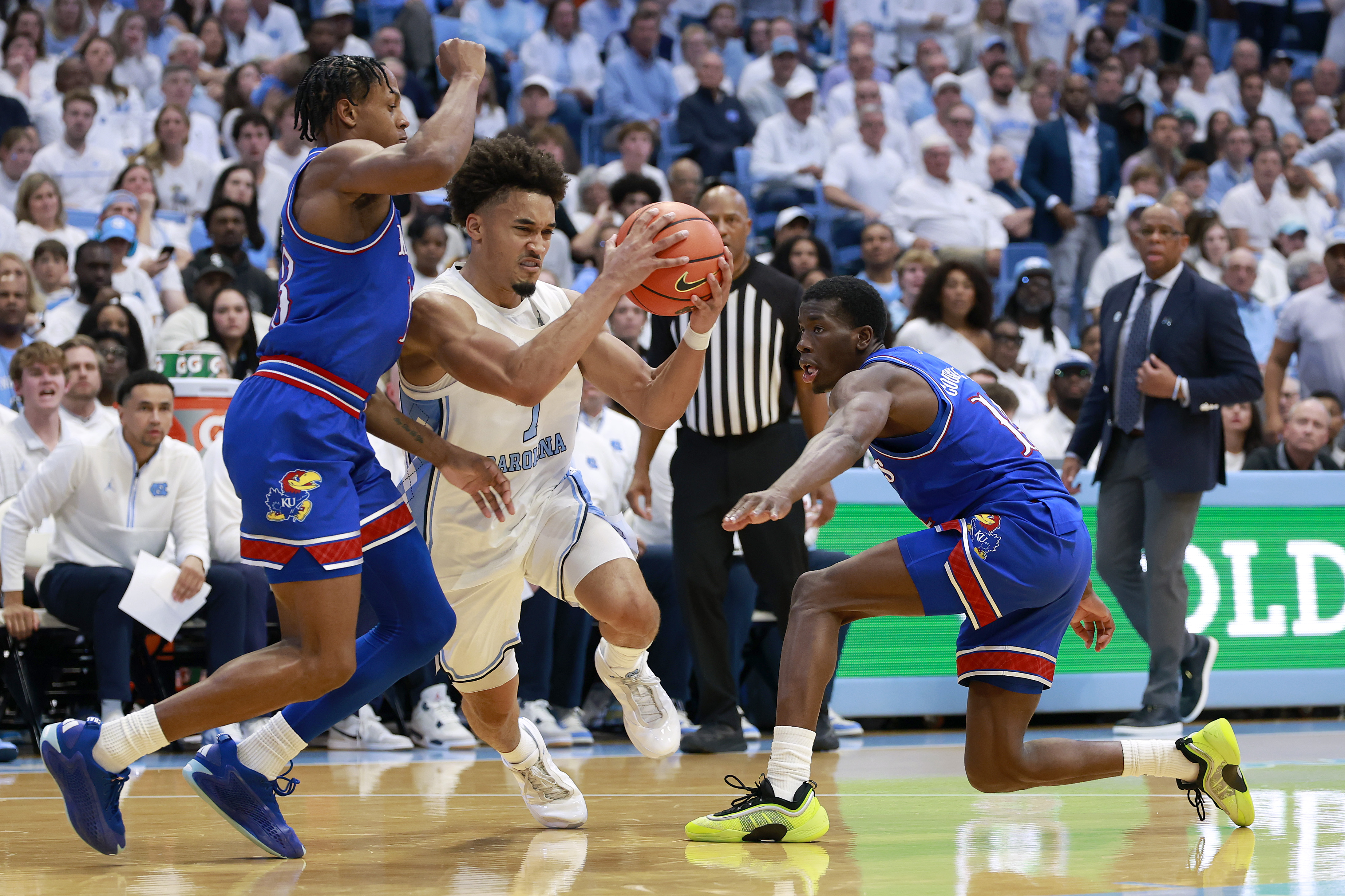 Trimble contributed 17 points and 8 rebounds in North Carolina's Friday victory over Kansas