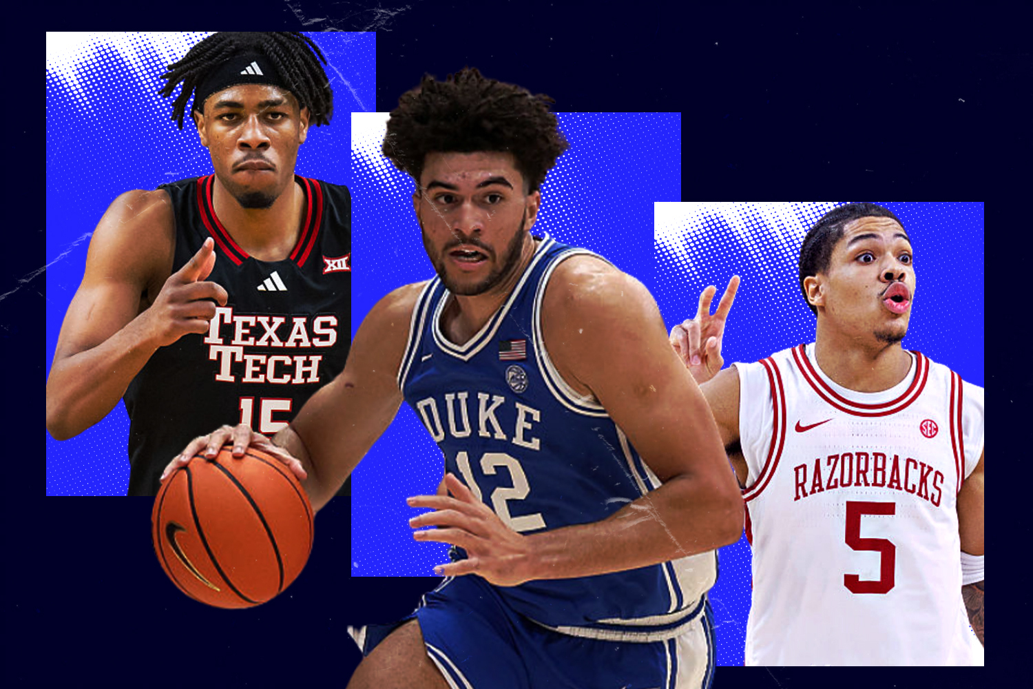 Cameron Boozer (center) Darius Acuff (left) and JT Toppin (right) remain three strong candidates for National Player of the Year