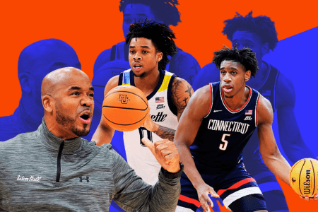 Marquette's Nigel James (left), Tarris Reed of UConn (middle) and Seton Hall's Shaheen Holloway (right)