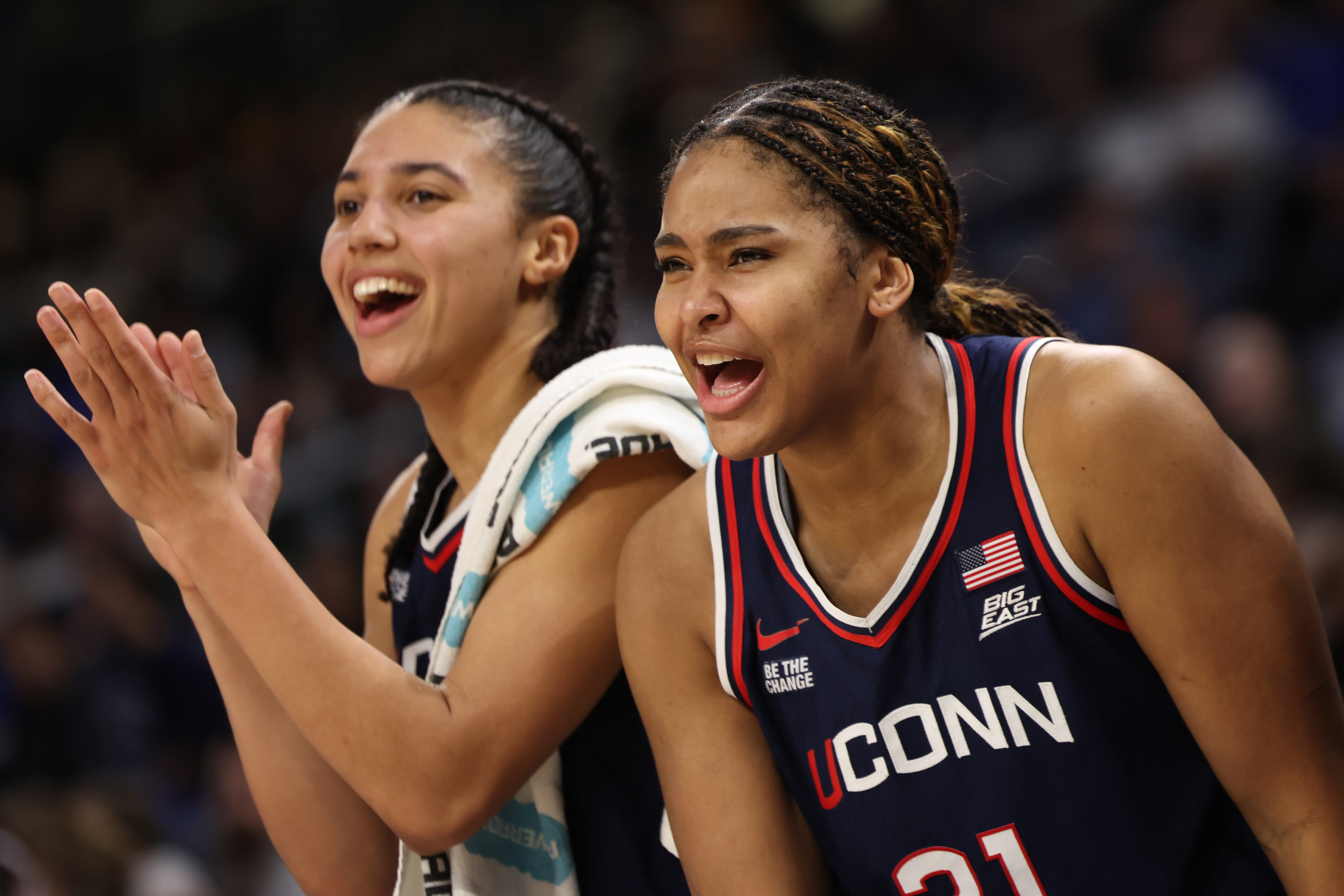 Azzi Fudd (left) and Sarah Strong (right) give Auriemma an excellent chance to capture his 13th national championship with the Huskies