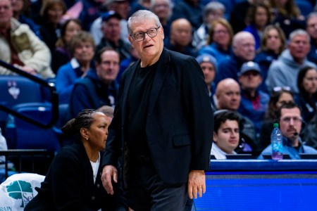Geno Auriemma coaching UConn during a recent win over Creighton