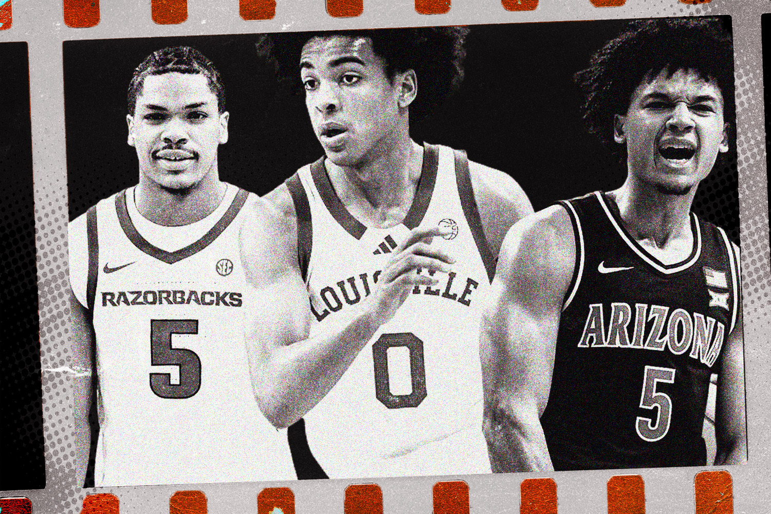 From left to right: Darius Acuff Jr. of Arkansas, Mikel Brown Jr. of Louisville and Arizona's Brayden Burries