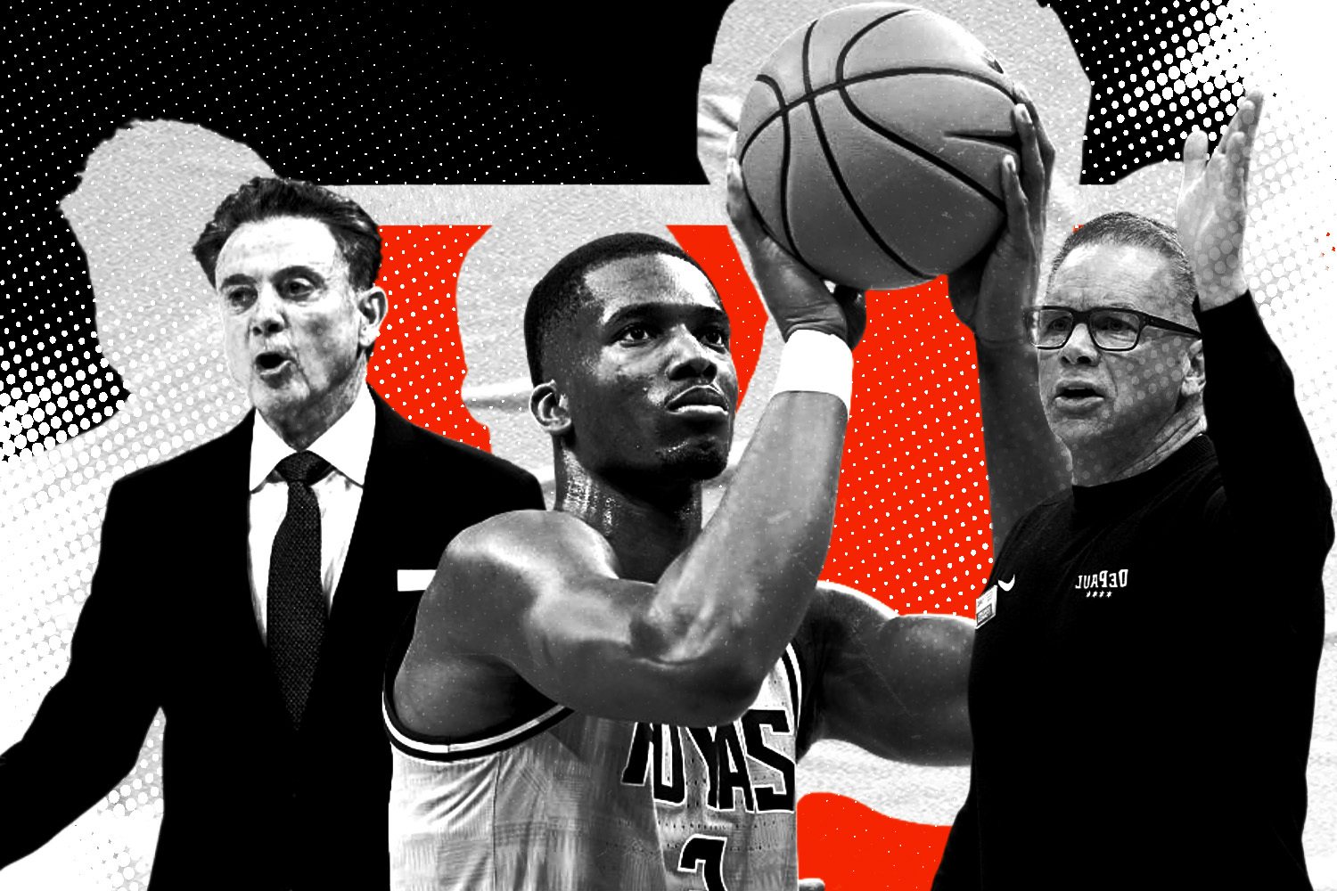 From Left to Right: St. John's head coach Rick Pitino, Georgetown center Vincent Iwuchukwu and DePaul head coach Chris Holtmann