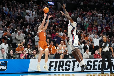 Camden Heide's only bucket Saturday night was the one that sent Texas to the Sweet 16
