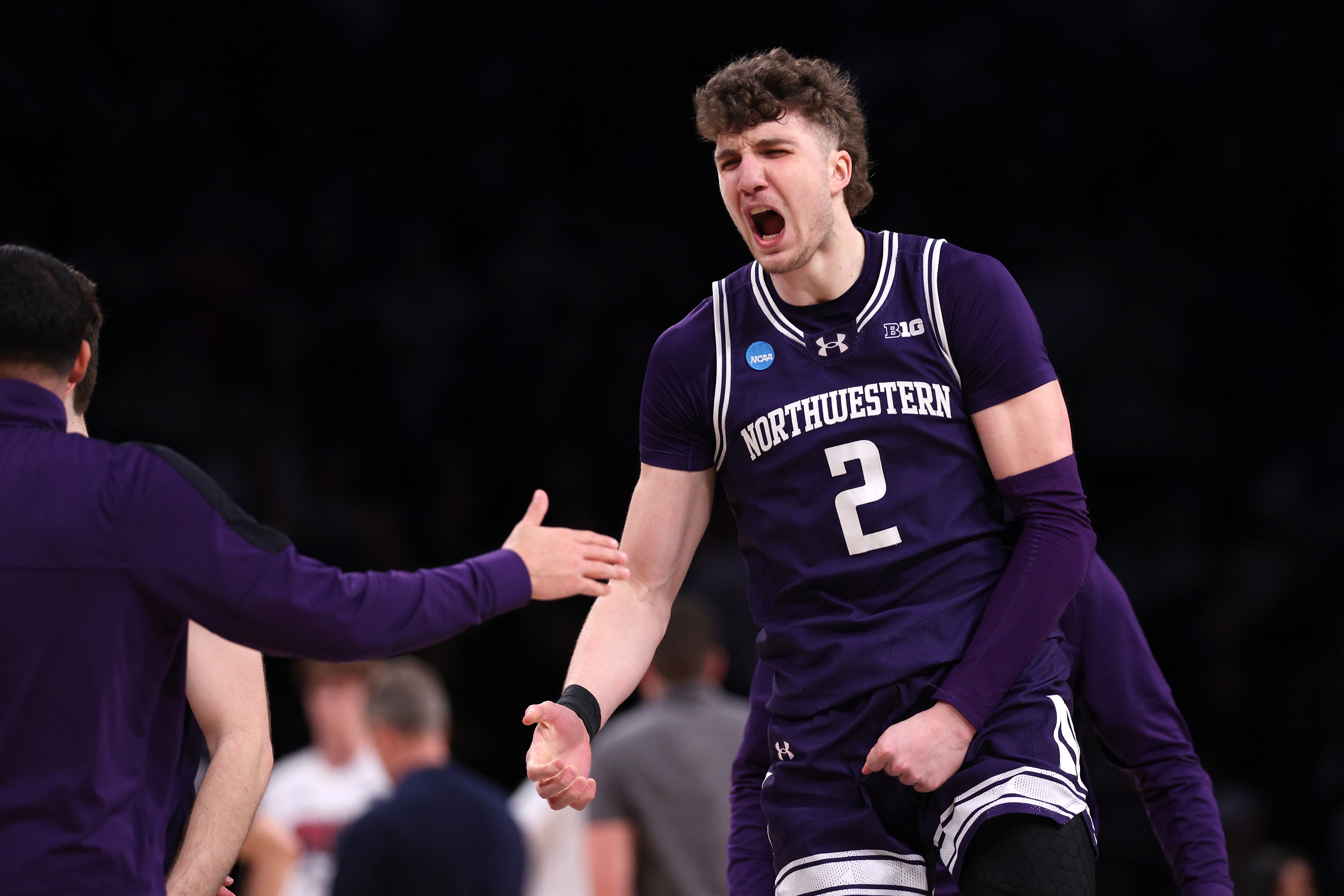 Martinelli celebrates during a first-round NCAA tournament win over Florida Atlantic in 2024