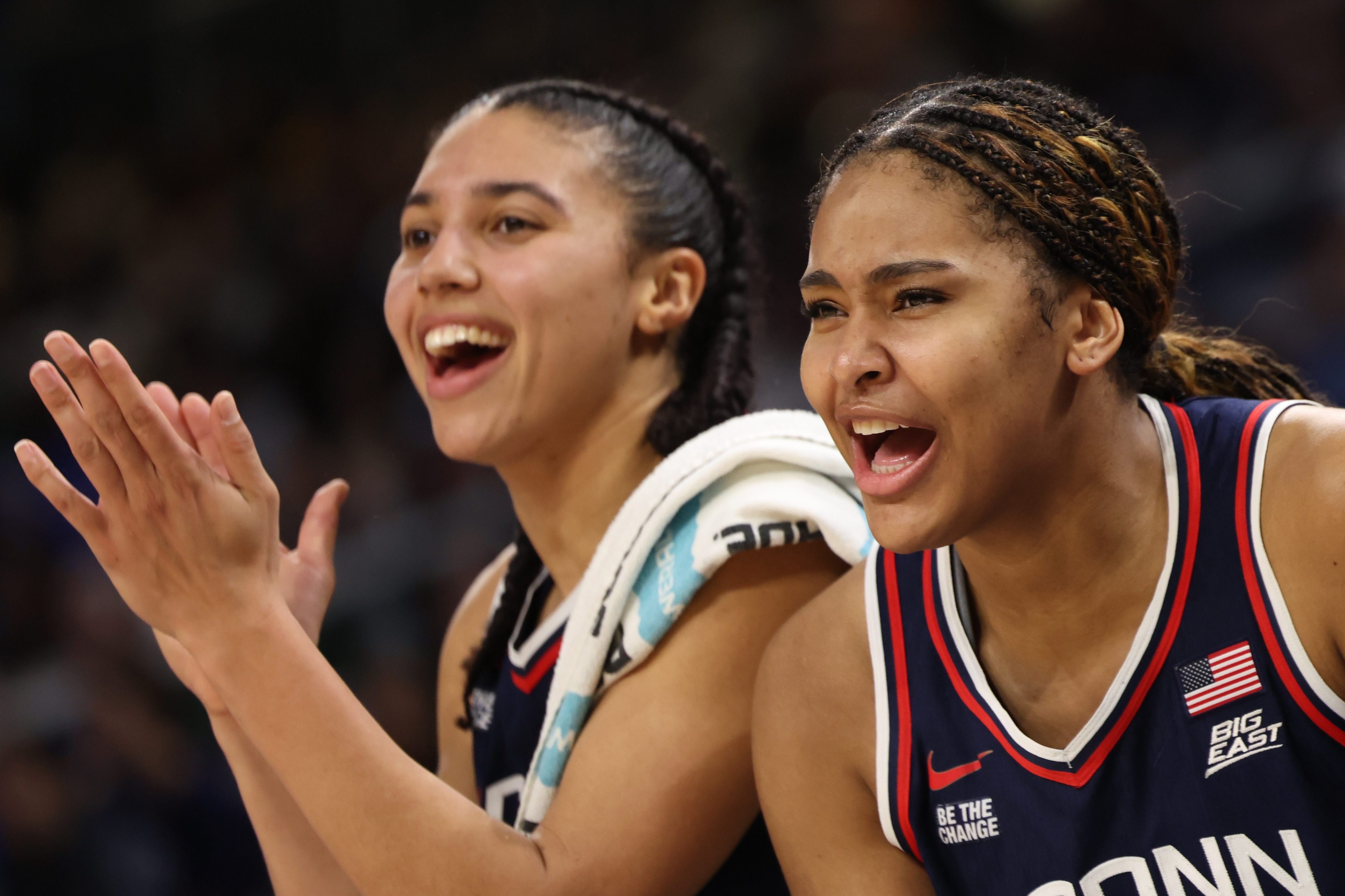 UConn stars Azzi Fudd (left) and Sarah Strong (right)