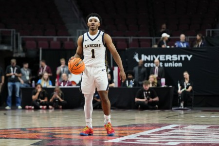 Cal Baptist basketball player Dominique Daniels Jr. dribbles up the court