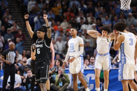 Terrence Hill Jr. celebrating VCU's upset win over the Tar Heels in the first-round of the NCAA Tournament