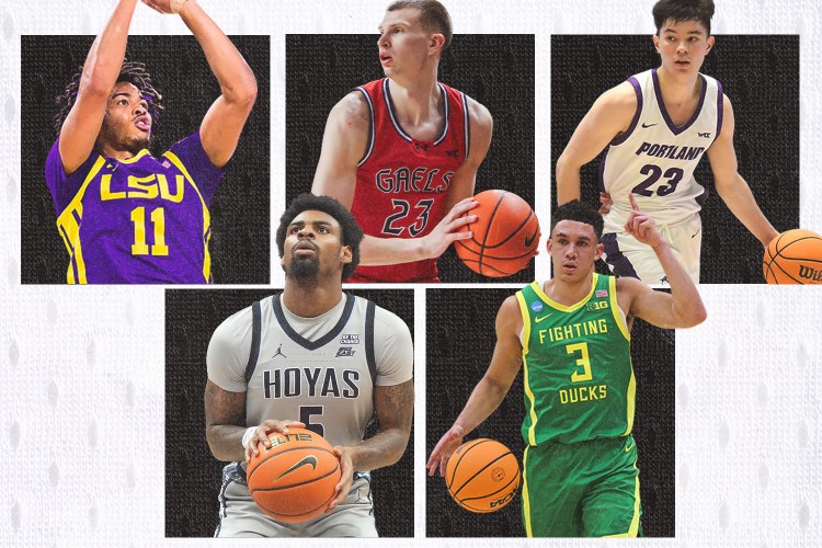 A graphic of 5 college basketball players in various states of play