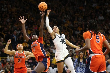 Tabitha Amanze fouled out with 3:57 to play in Virginia's first overtime vs. Iowa