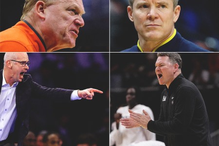 Clockwise from Top Left: Brad Underwood of Illinois, Michigan's Dusty May, Arizona's Tommy Lloyd and Dan Hurley of UConn