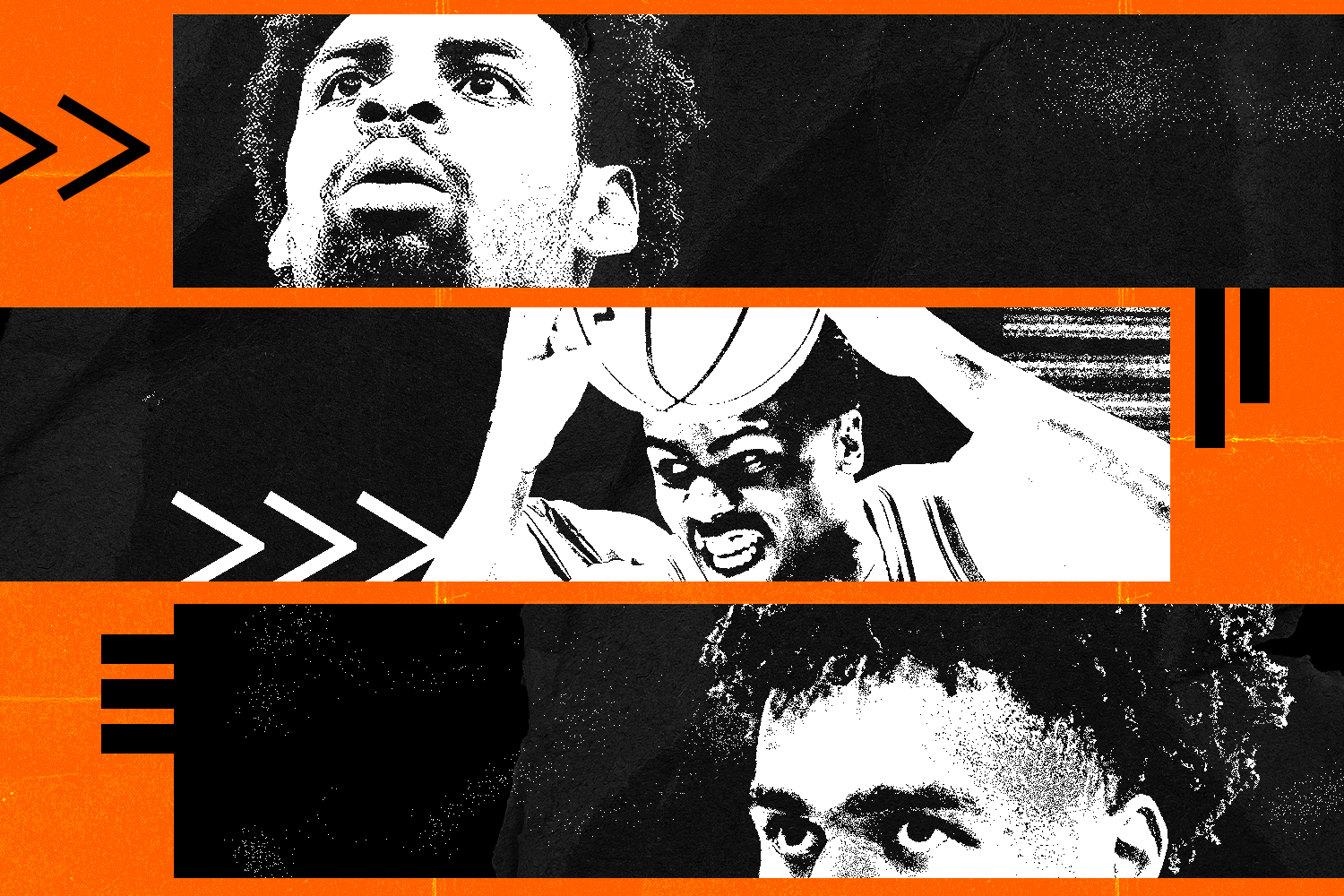 Graphic of 3 players entering the NCAA men's basketball transfer portal