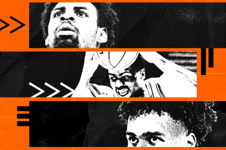 Graphic of 3 players entering the NCAA men's basketball transfer portal