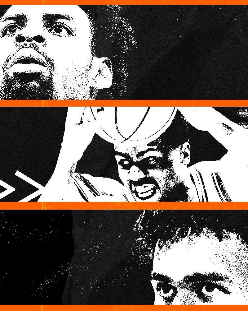 Graphic of 3 players entering the NCAA men's basketball transfer portal