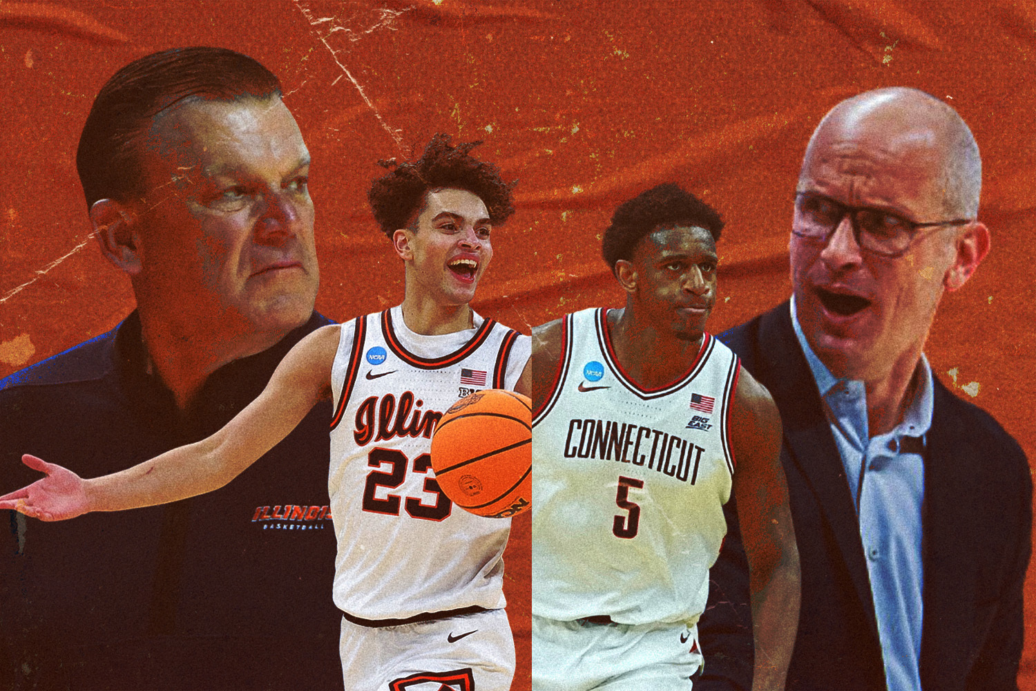 Illinois coach Brad Underwood and Keaton Wagler are ready to battle UConn coach Dan Hurley and Tarris Reed Jr.