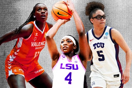 Notable WNBA Draft prospects, from left to right: Awa Fam of Spain, LSU's Flau'Jae Johnson and Olivia Miles of TCU