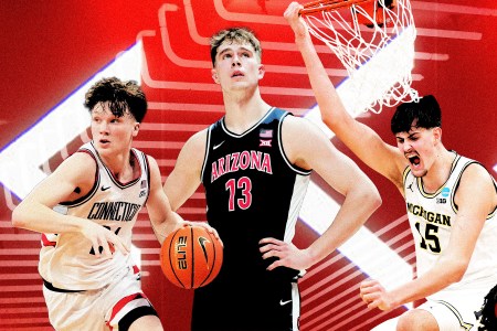 Braylon Mullins (left), Motiejus Krivas (center) and Aday Mara (right)