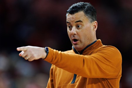 University of Texas head basketball coach Sean Miller on the sideline