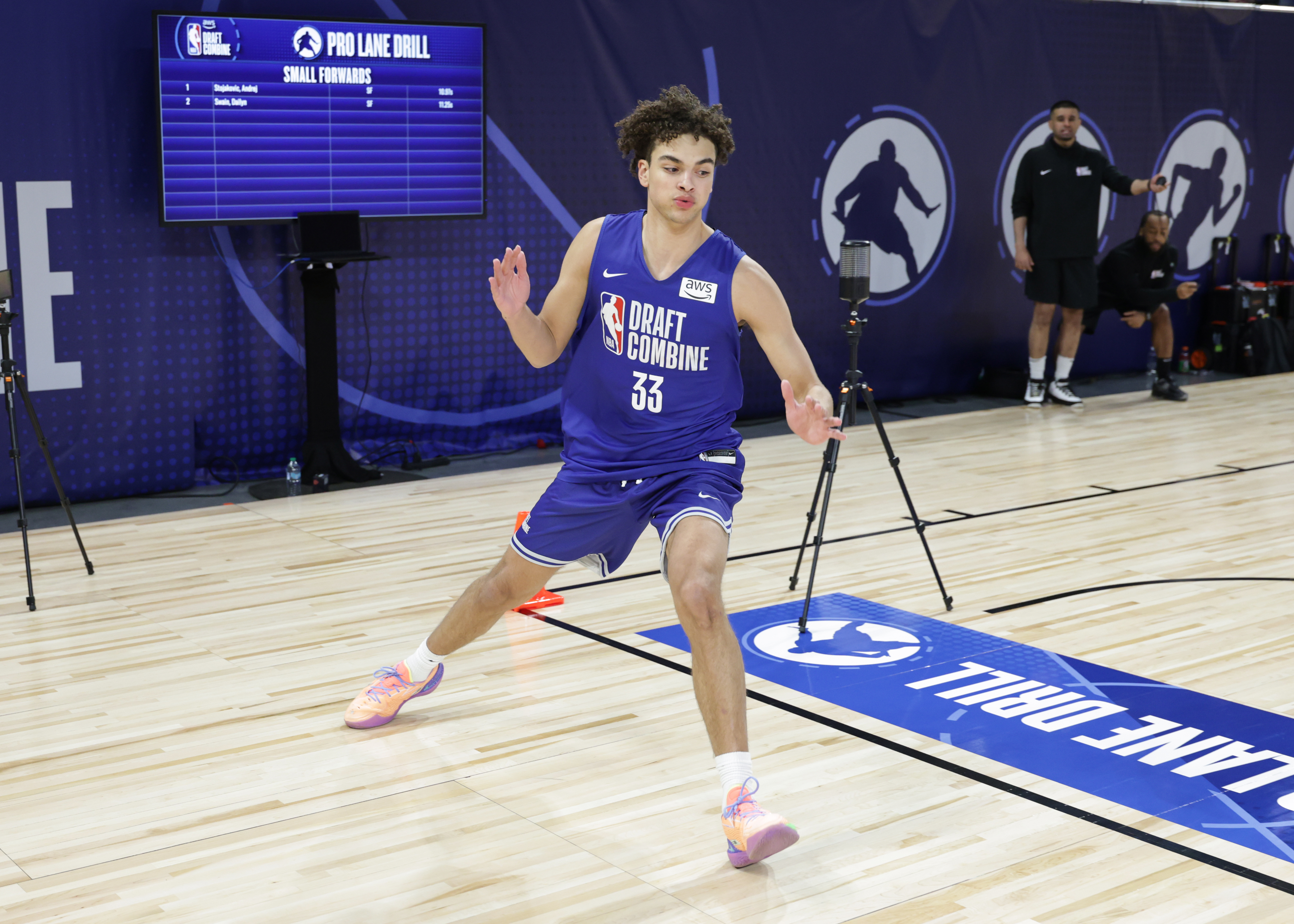 Illinois guard Keaton Wagler partaking in drills at the combine