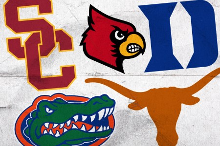 Team logos for the following college basketball teams: USC, Texas, Lousiville, Florida and Duke