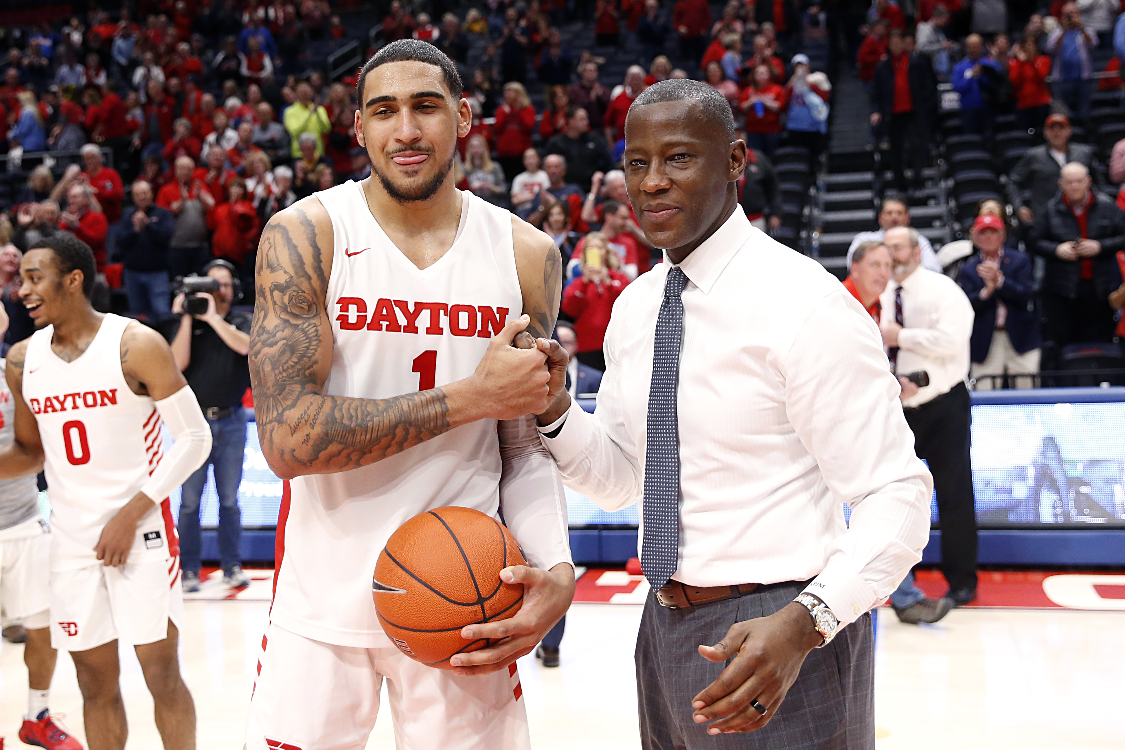 Grant with 2020 National Player of the Year Obi Toppin