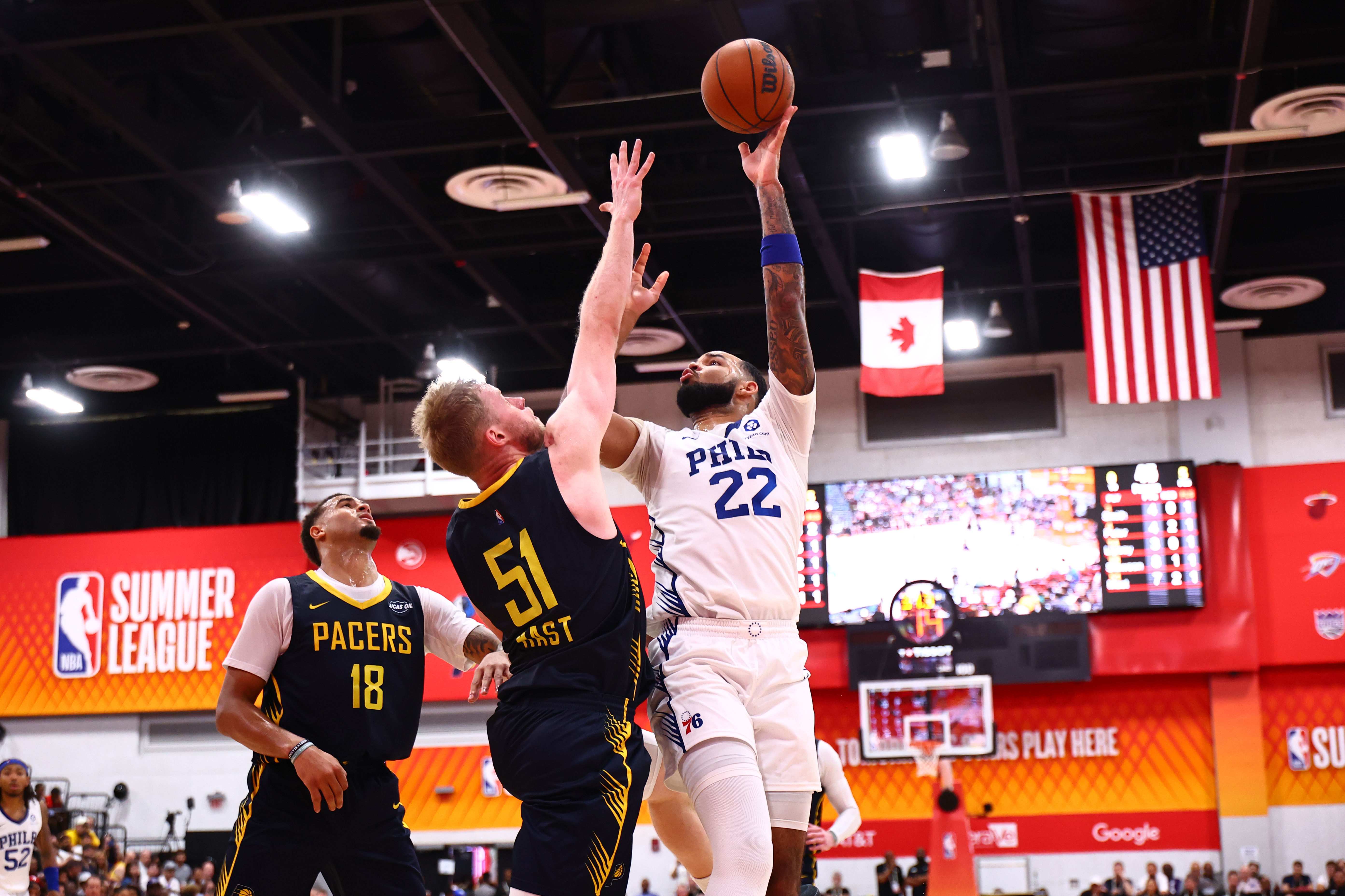 Broome rises above Pacers defenders during the 2026 NBA Summer League