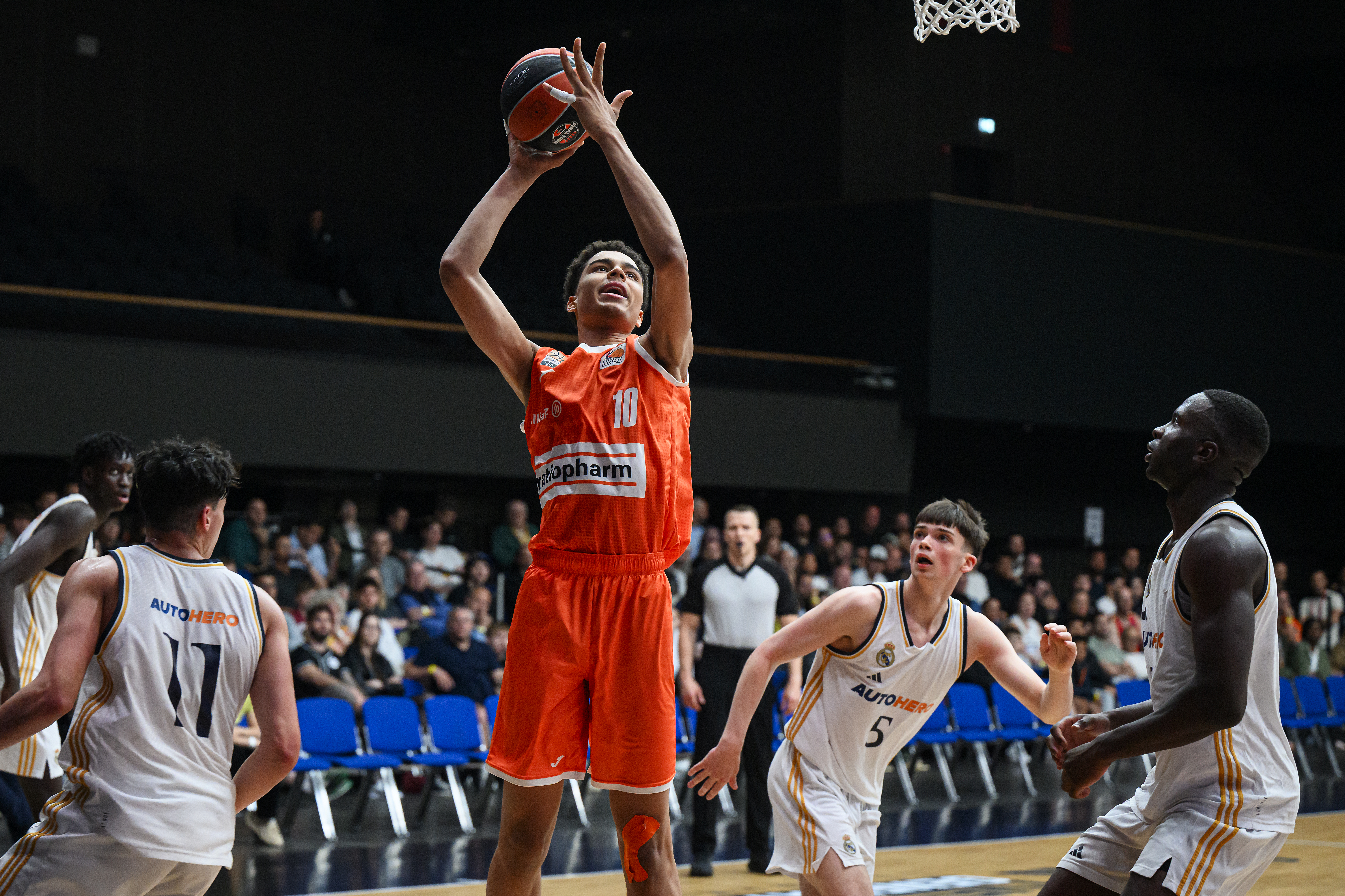 Dutch center Endi Aiyamenkhue, seen here with the ball for German club Ratiopharm Ulm's U18 team, is a tremendous athlete with exceptional rebounding ability