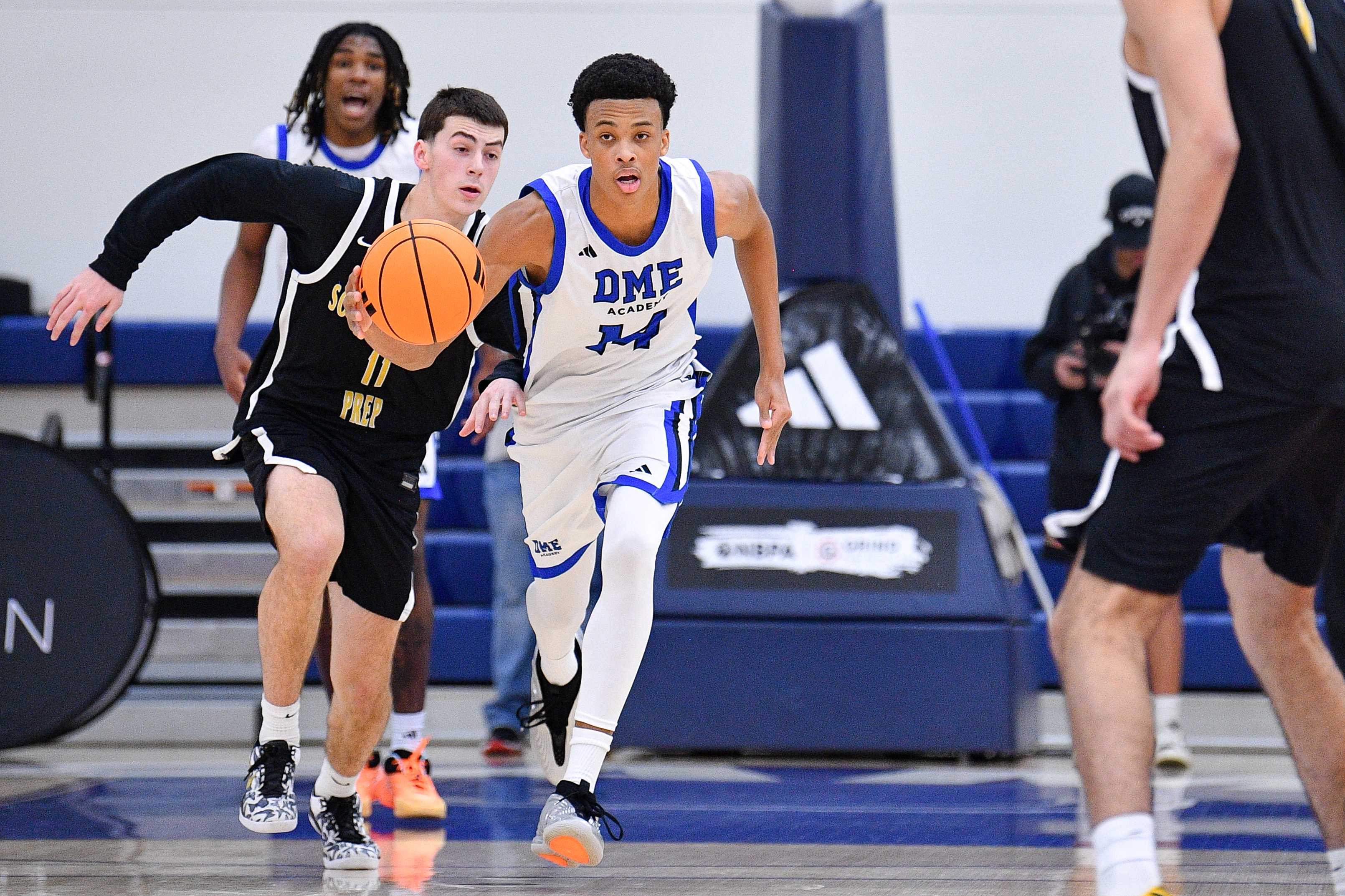 DME Academy forward Ryan Hampton dribbling the ball during the 2026 Grind Session Los Angeles tournament