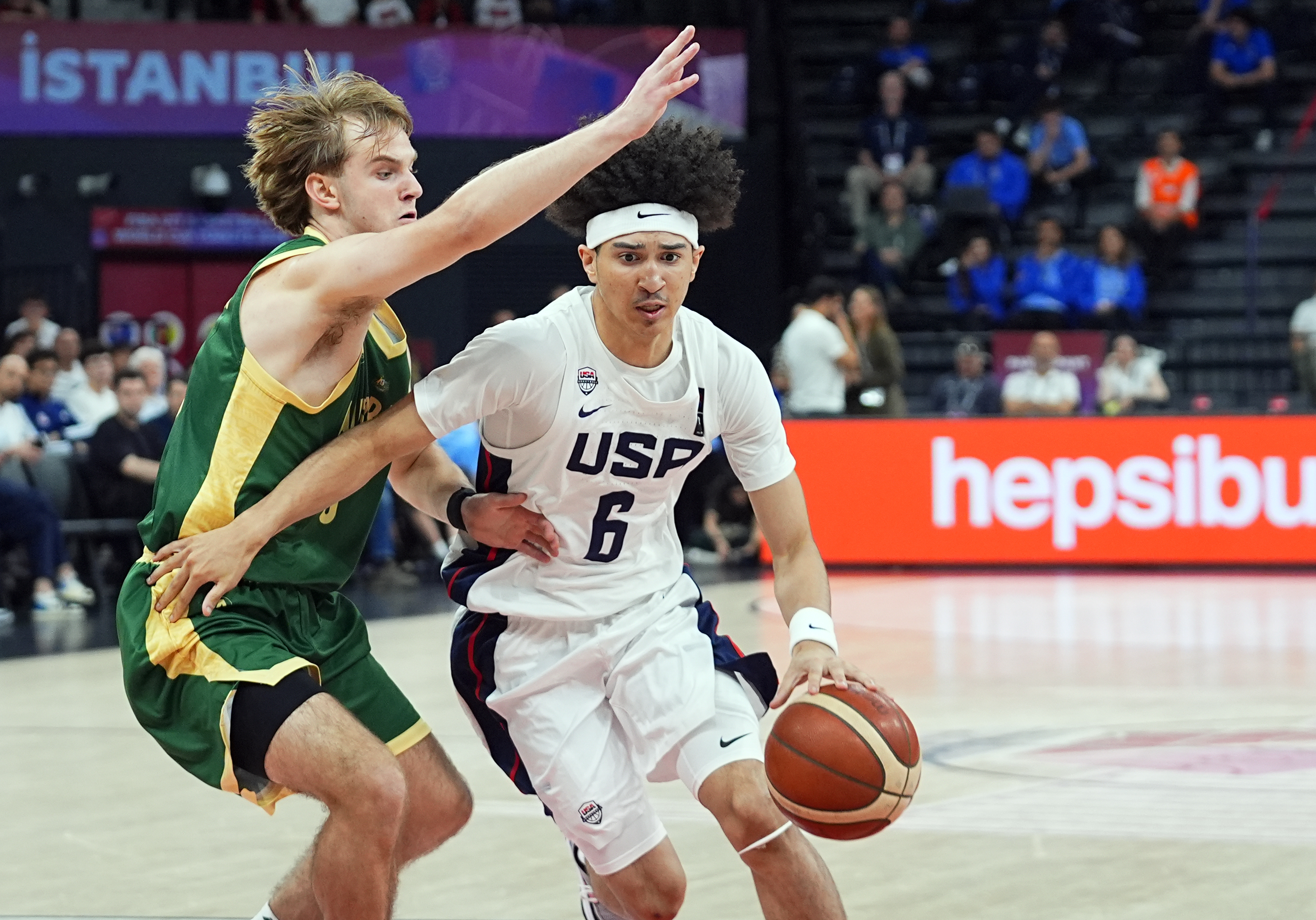 Cayden Daughtry, seen here playing for Team USA at the 2026 FIBA U17 Basketball World Cup, models his game after Allen Iverson