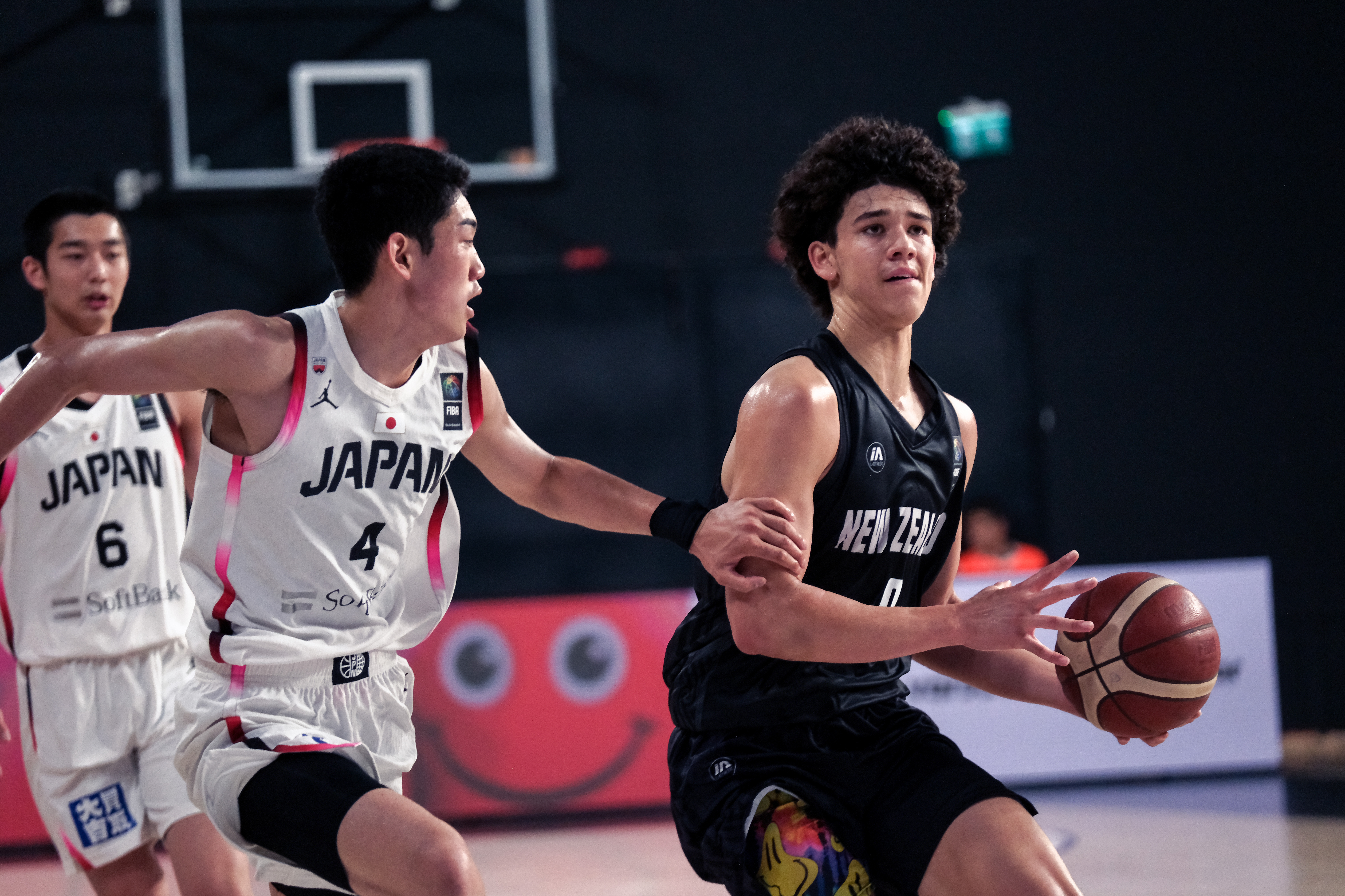 Jayden Cecil prepares to shoot in New Zealand's game against Japan