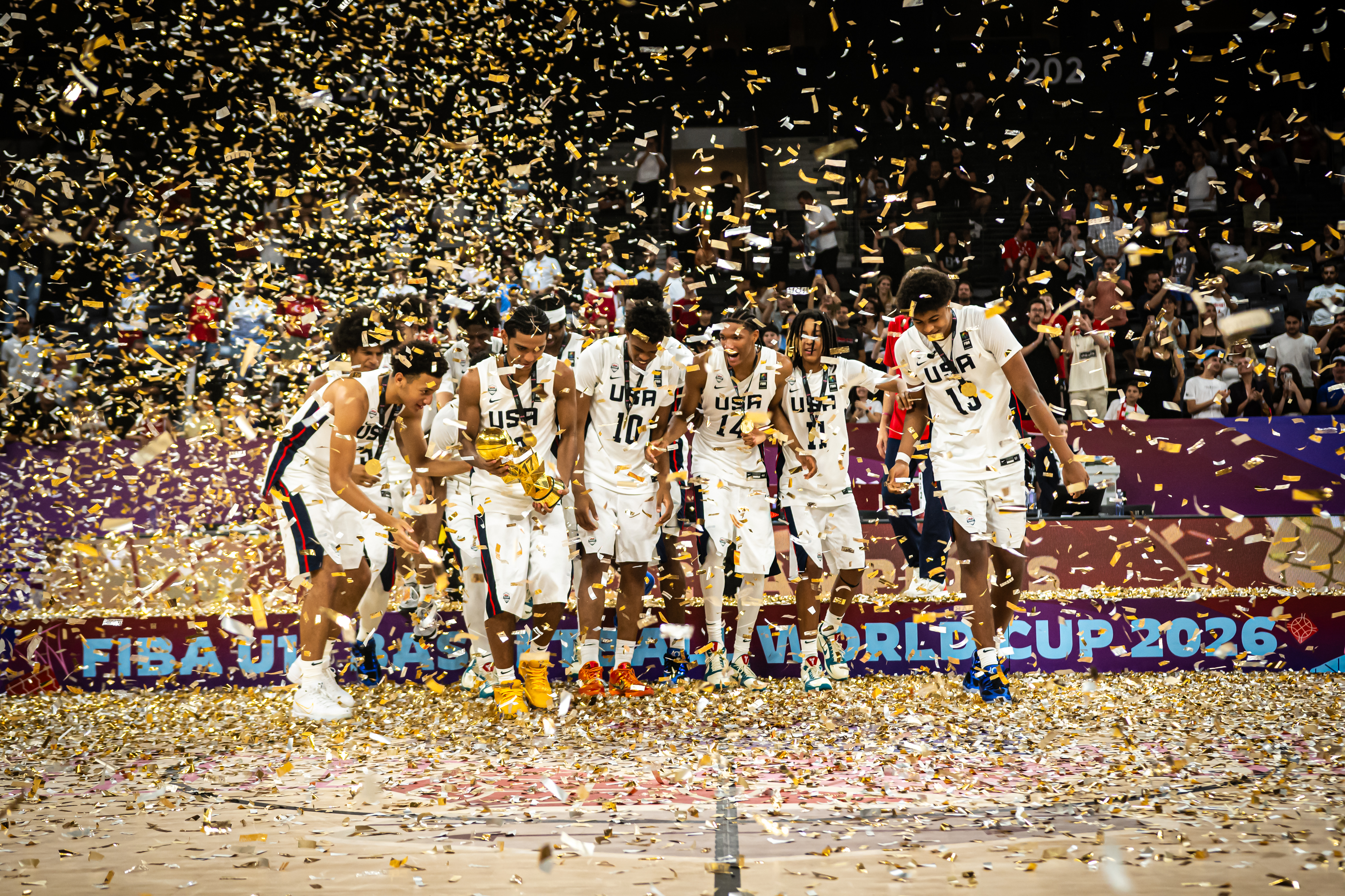 Team USA celebrates after defeating Serbia to win the FIBA U17 Basketball World Cup