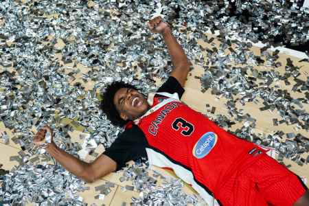 Javion Tyndale celebrating Team Canada's upset win over Team USA at the 2026 FIBA AmeriCup