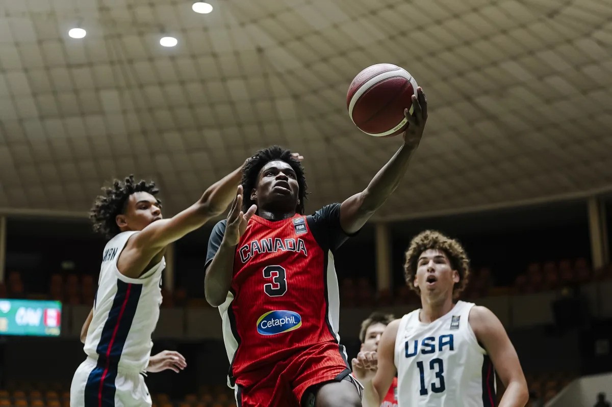 Team Canada's Javion Tyndale going up for a layup against Team USA at the 2026 AmeriCup final