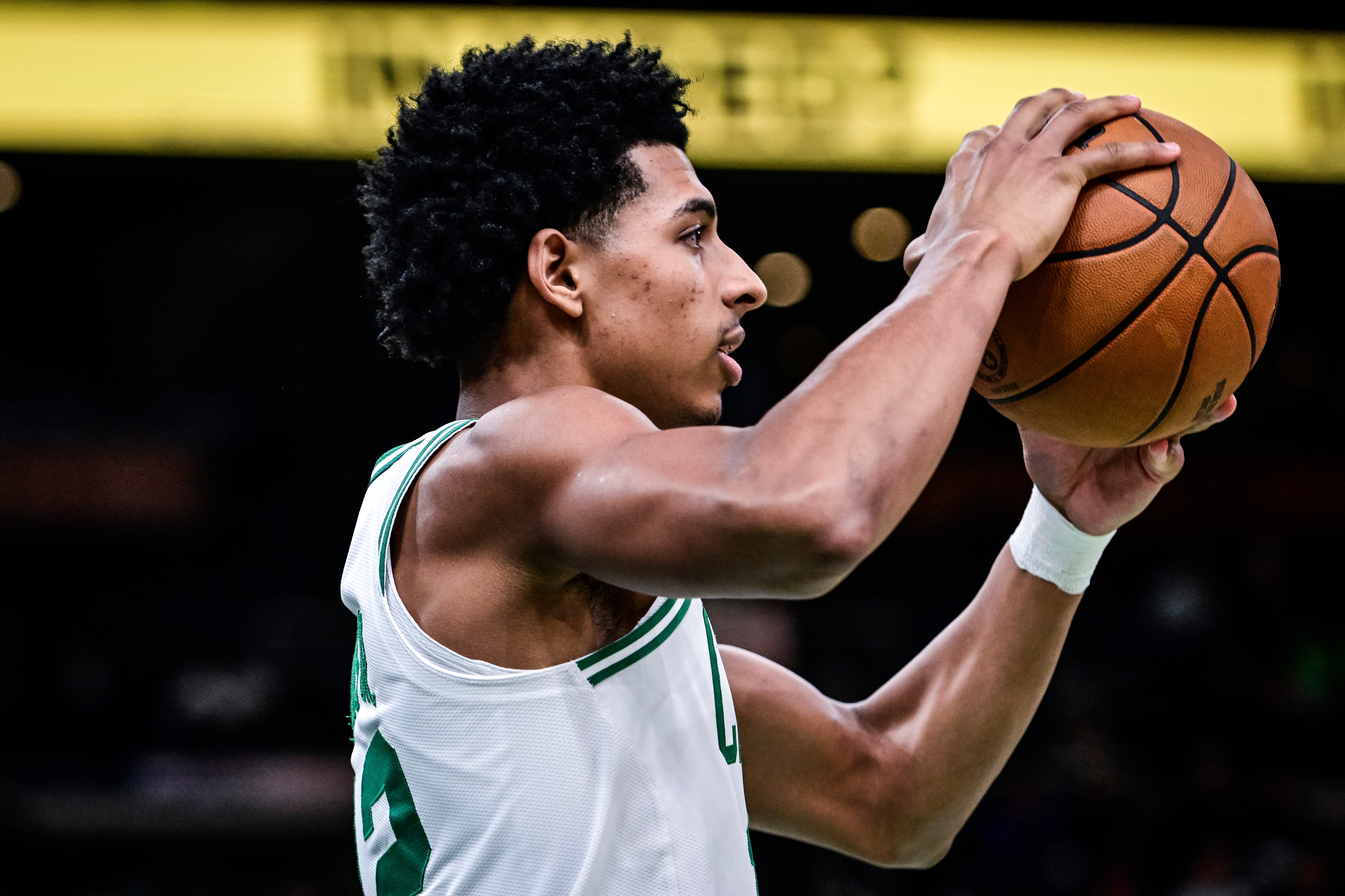 R.J. Luis playing in an NBA preseason game with the Boston Celtics