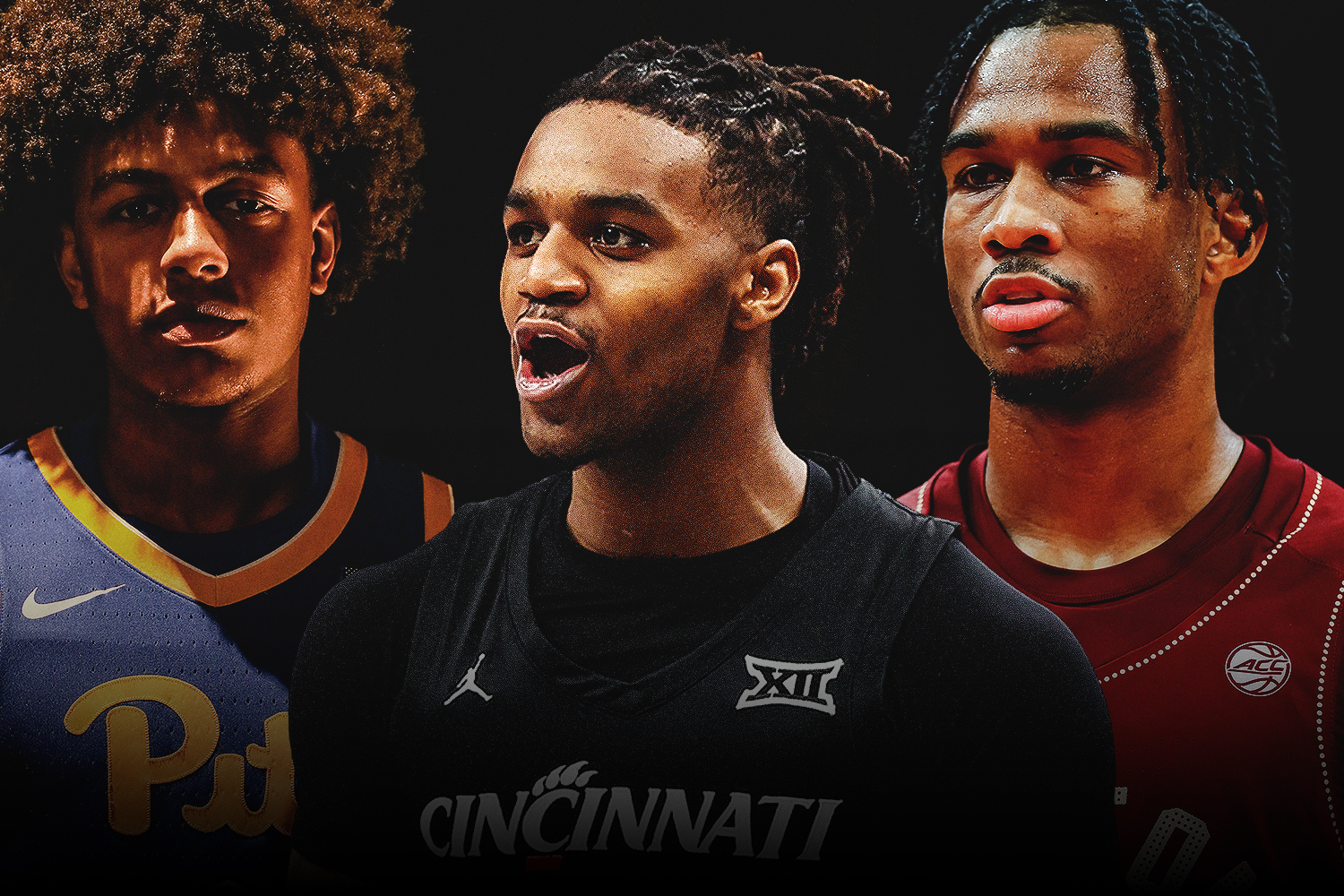 Collage featuring Brandin Cummings (Memphis), Jizzle James (Charlotte) and Donald Hand (Loyola Chicago)