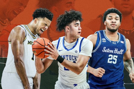 A collage featuring Michigan's Trey McKenney, Kentucky's Malachi Moreno and UConn's Najai Hines